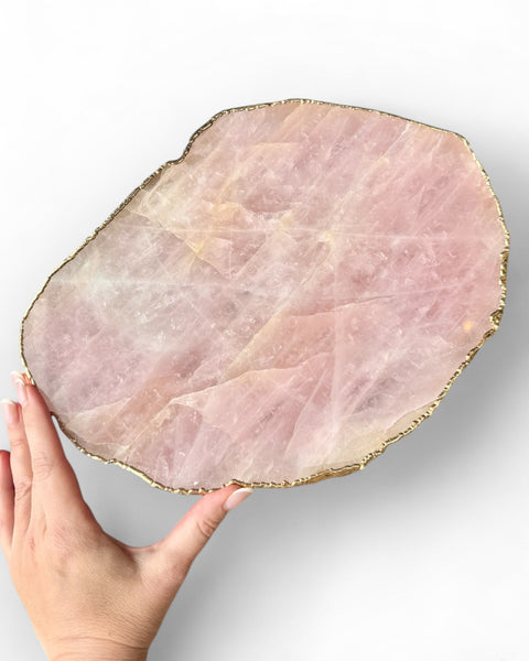 Gold plated rose quartz platter (A)