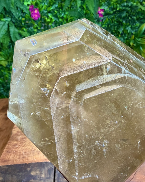 Faceted citrine on stand with lodalite phantom