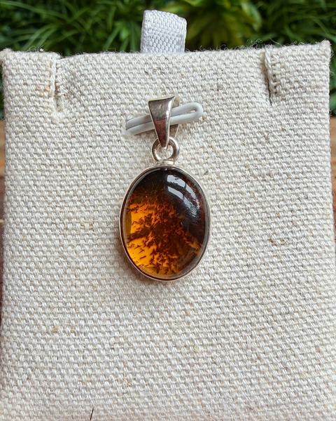Amber & sterling silver oval pendant