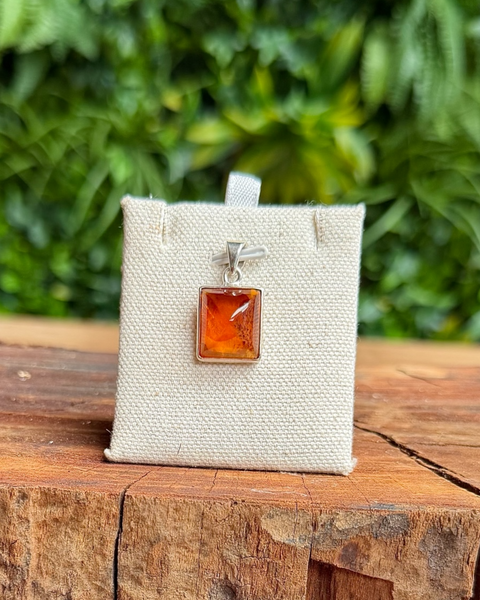 Amber & sterling silver square point pendant