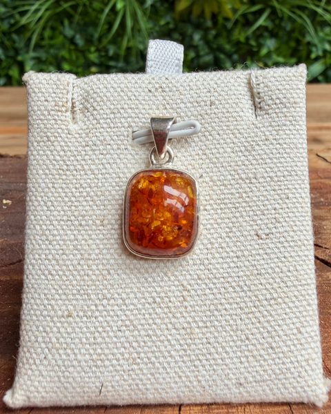 Amber & sterling silver rectangle pendant