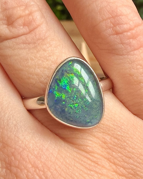 Australian opal ring in sterling silver - size R