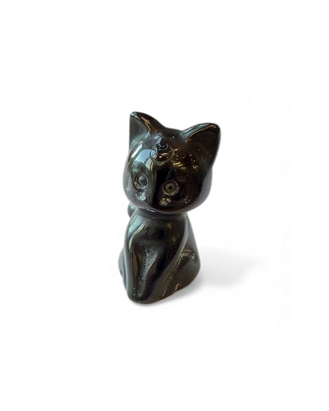 Mini black cat with swirly tail carving