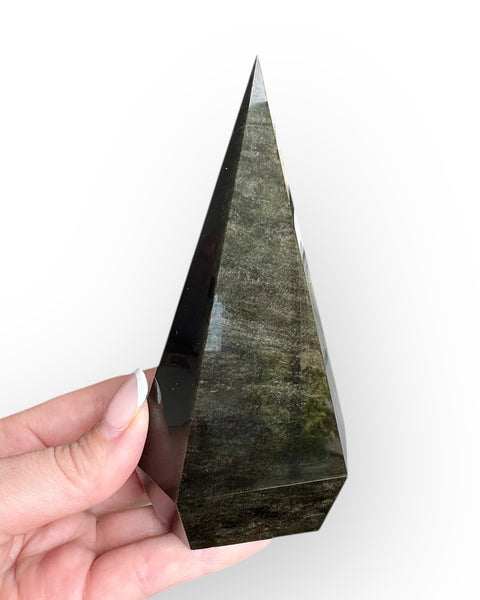 Golden sheen obsidian point