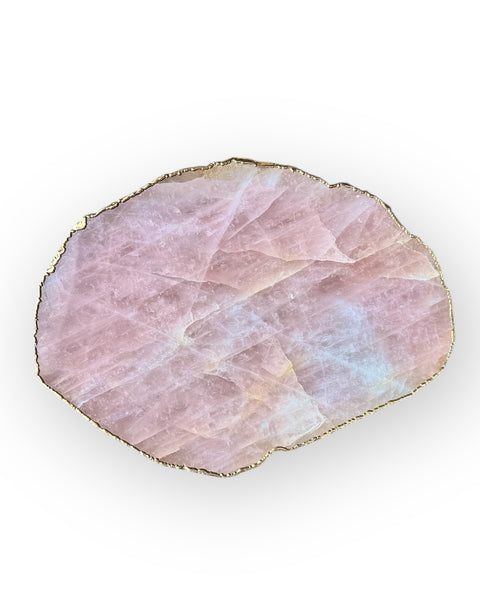 Gold plated rose quartz platter (A)