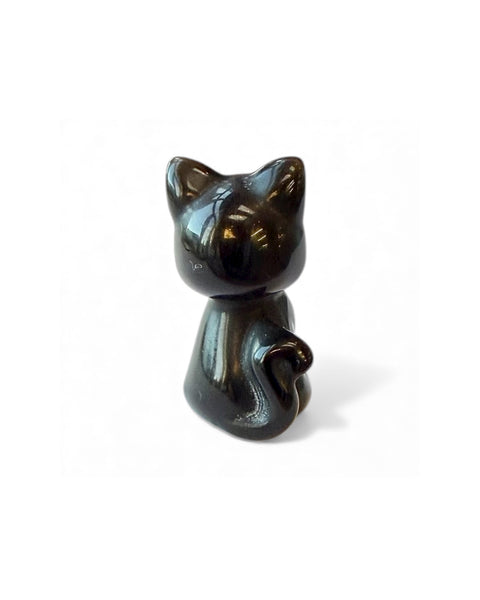 Mini black cat with swirly tail carving