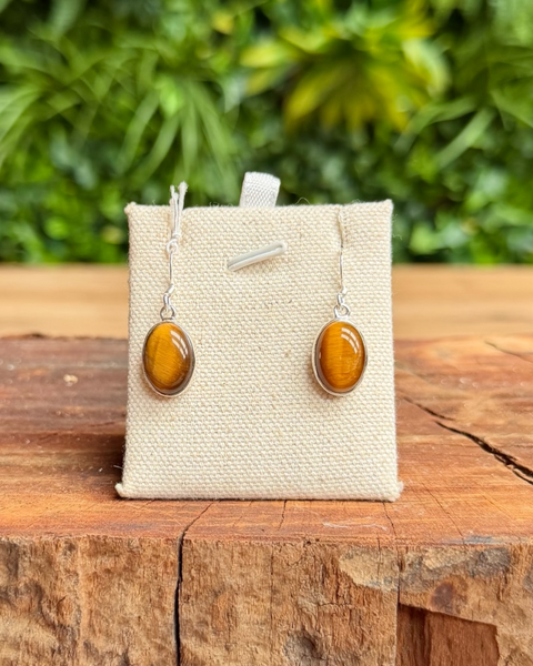 Tigers eye in sterling silver oval dangly earrings