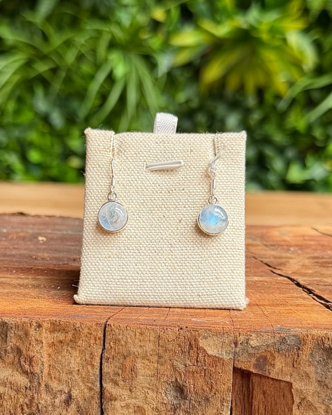 Moonstone dangly earrings  in sterling silver - round