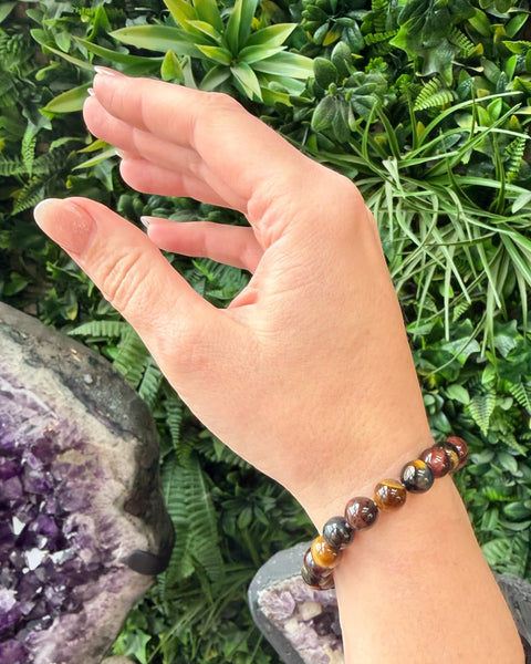 Tigers eye bracelet - mixed red, blue & yellow