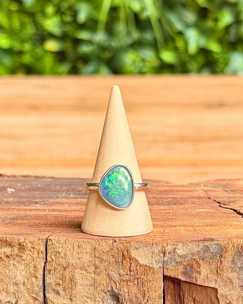 Australian opal ring in sterling silver - size R