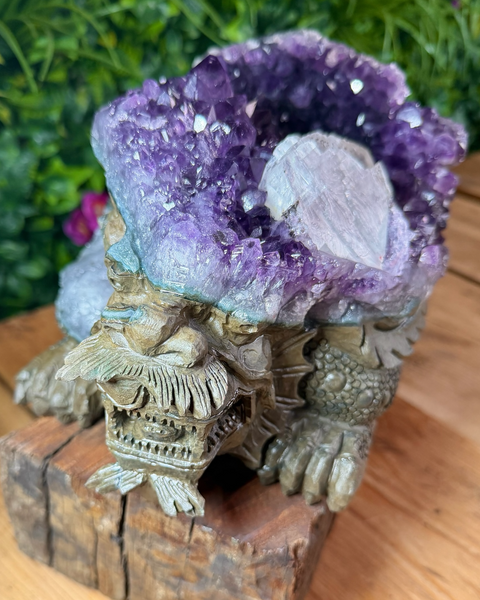 Amethyst & calcite longui dragon turtle carving