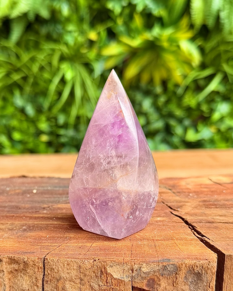 amethyst flame carving on wood stand