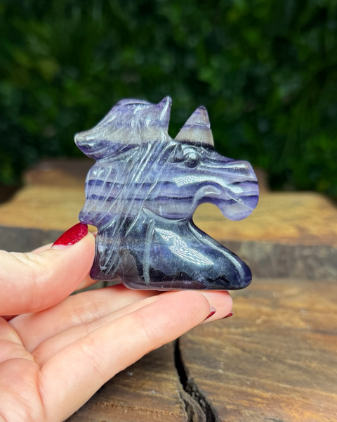Fluorite unicorn carvings