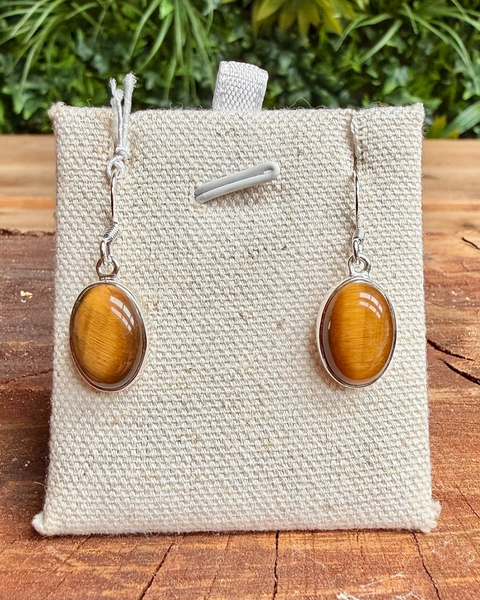 Tigers eye in sterling silver oval dangly earrings