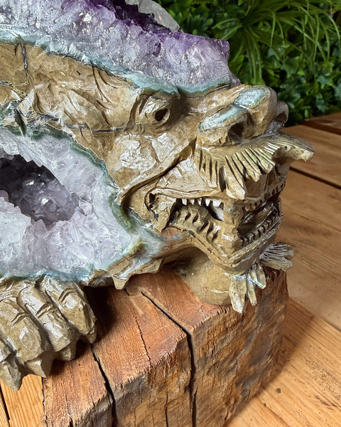 Amethyst & calcite longui dragon turtle carving