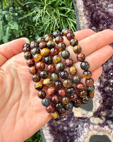 Tigers eye bracelet - mixed red, blue & yellow