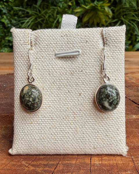 Preseli blue stone in sterling silver dangly earrings