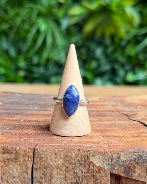 Sodalite ring in sterling silver - size P - marquise cut