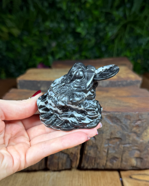 Zebra jasper money toad frog carving