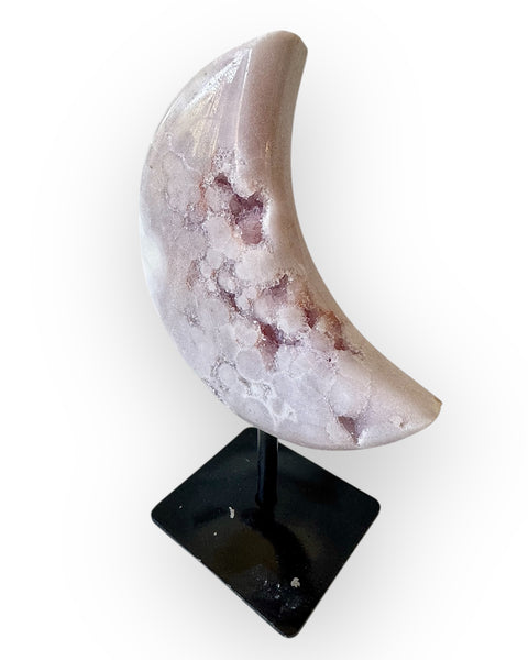 Pink amethyst moon on stand (A)