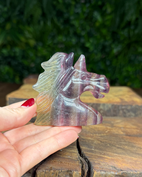 Fluorite unicorn carvings