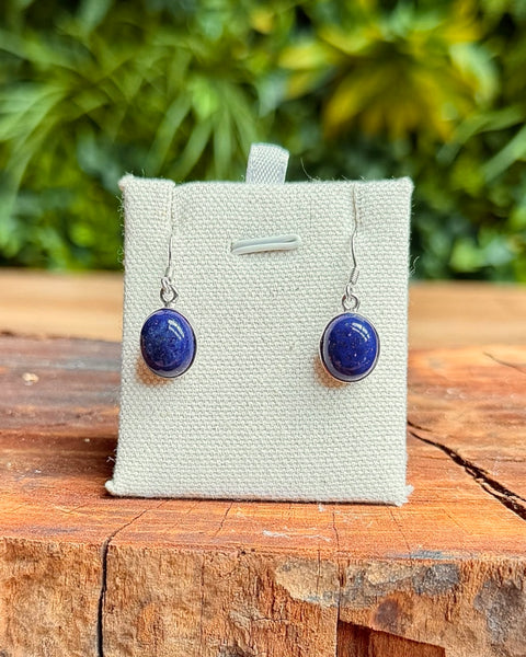 Lapis lazuli & sterling silver oval drop earrings