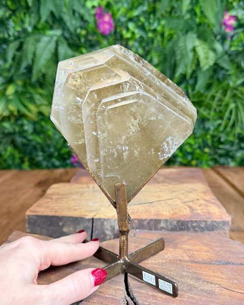 Faceted citrine on stand with lodalite phantom