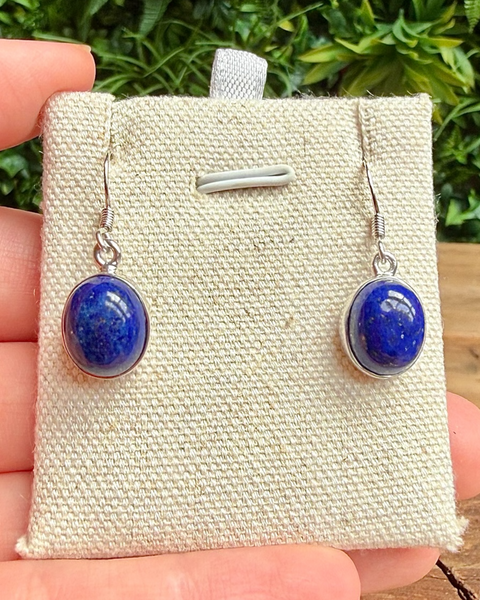 Lapis lazuli & sterling silver oval drop earrings