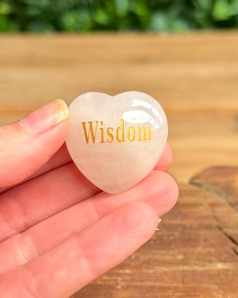 Rose quartz hearts with words