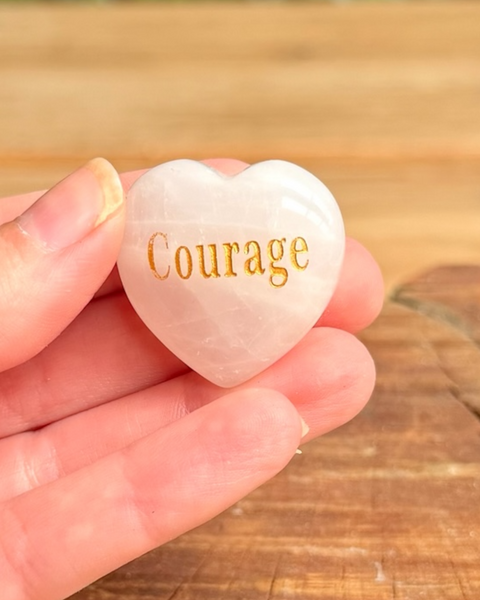 Rose quartz hearts with words