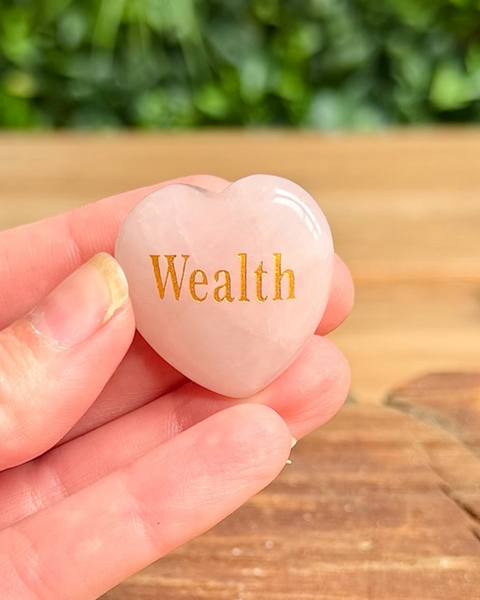 Rose quartz hearts with words