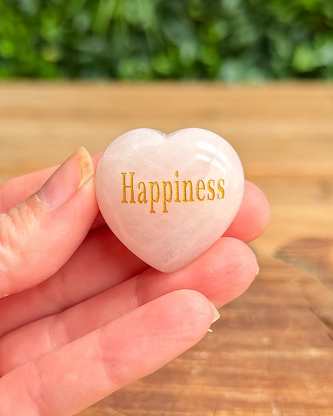 Rose quartz hearts with words