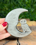 silver sheen obsidian moon and owl carving