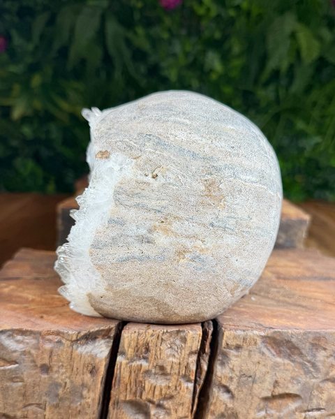 Clear quartz half-carved raw skull