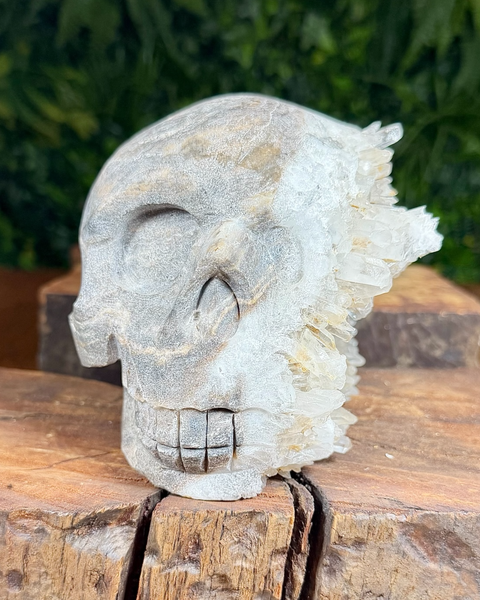 Clear quartz half-carved raw skull