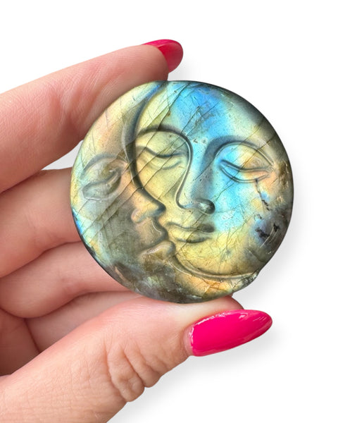 Labradorite moon face carving