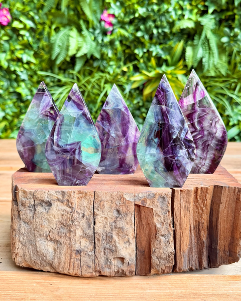 High grade fluorite flame carvings