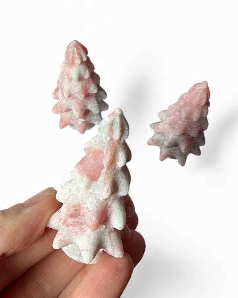 Pink opal crystal Christmas tree carving