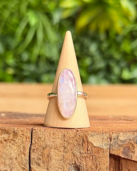 Moonstone ring - pink foiled in sterling silver - size Q