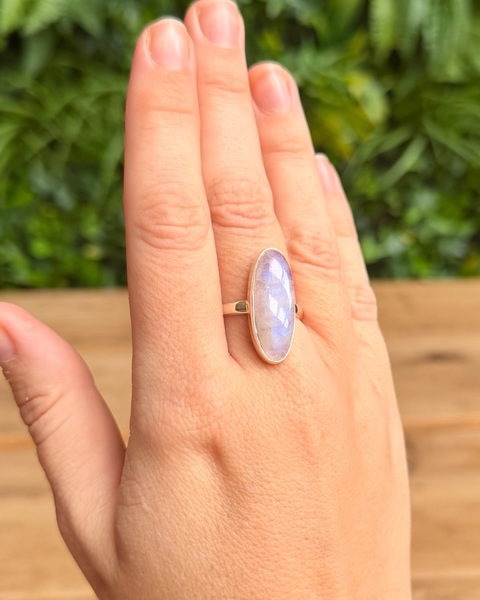 Moonstone ring - pink foiled in sterling silver - size Q