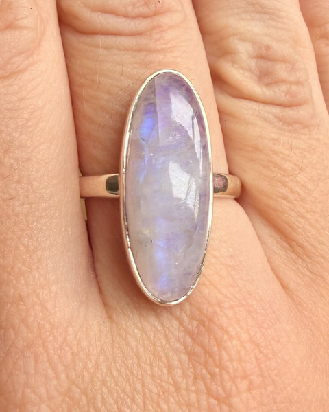 Moonstone ring - pink foiled in sterling silver - size Q
