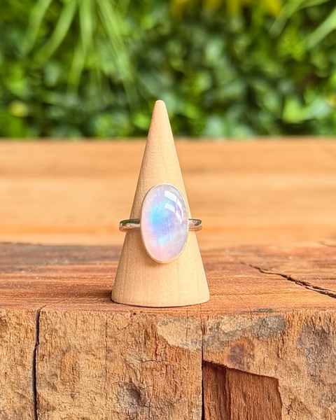 Moonstone ring - pink foiled in sterling silver - size P