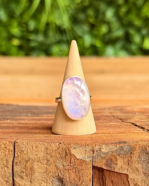 Moonstone ring - pink foiled in sterling silver - size N
