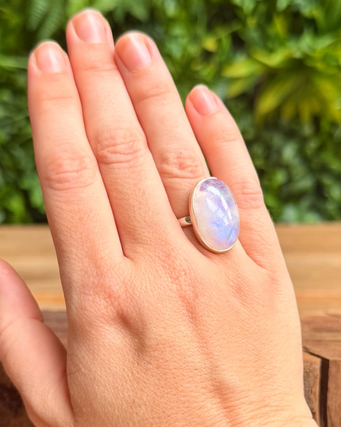 Moonstone ring - pink foiled in sterling silver - size N