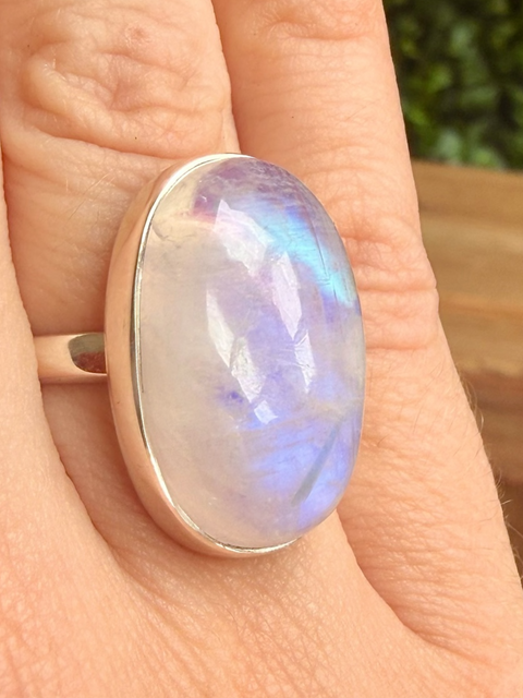 Moonstone ring - pink foiled in sterling silver - size N