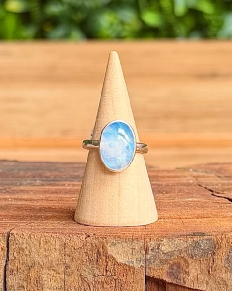 Moonstone ring - blue foiled in sterling silver - size L