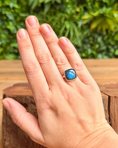 Labradorite ring in sterling silver - size N