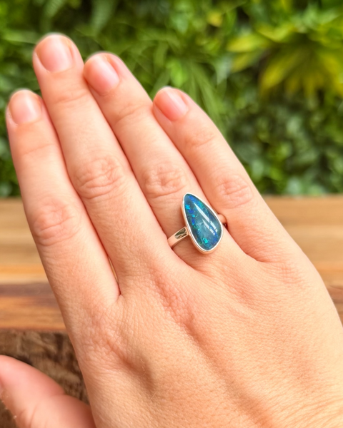 Australian opal ring in sterling silver - size O