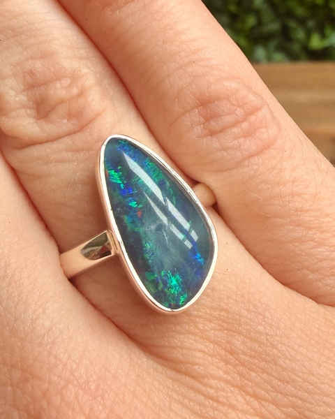 Australian opal ring in sterling silver - size O