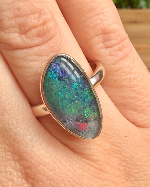 Australian opal ring in sterling silver - size P